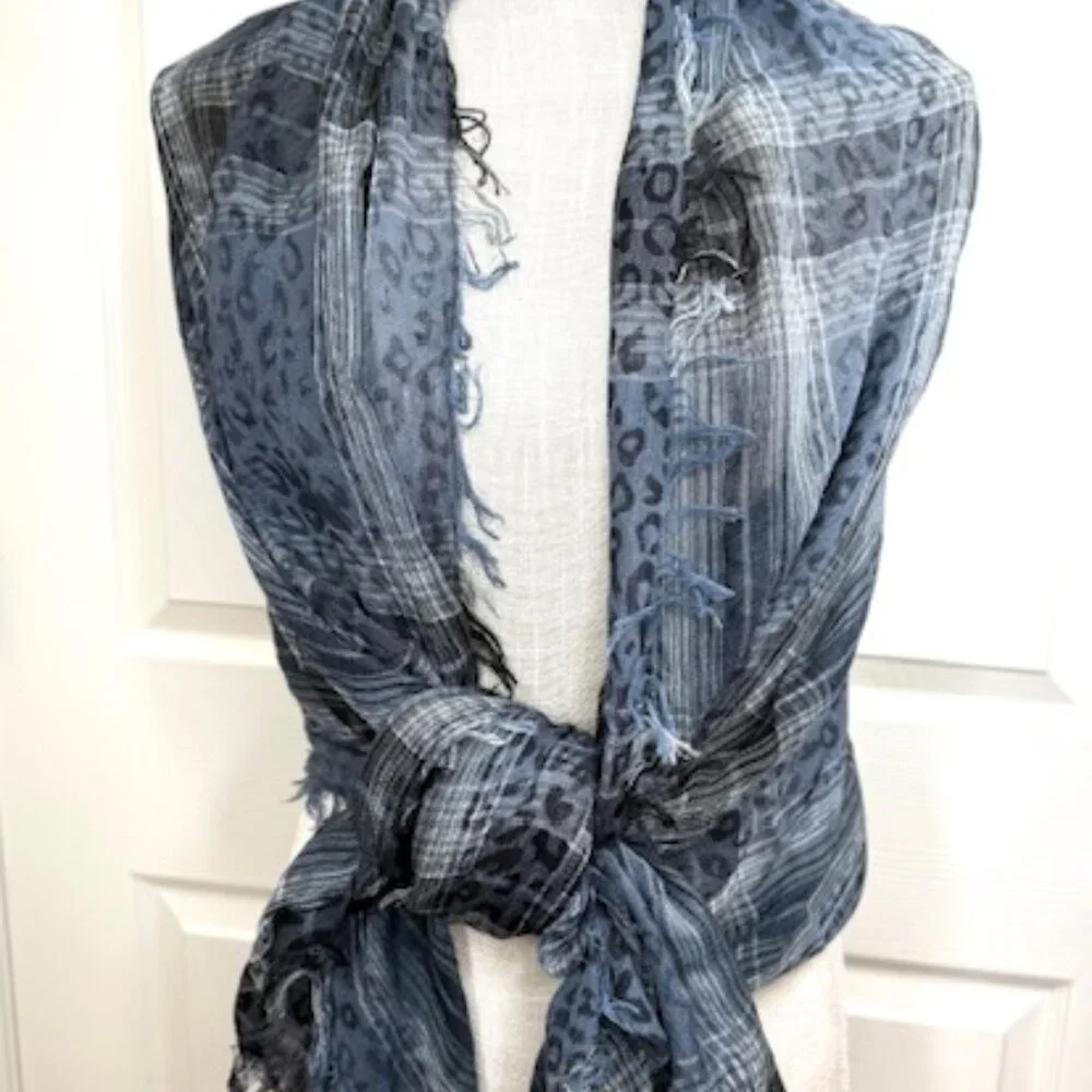 Large Rectangular Cobalt Blue Woven Scarf with Fringed Edges